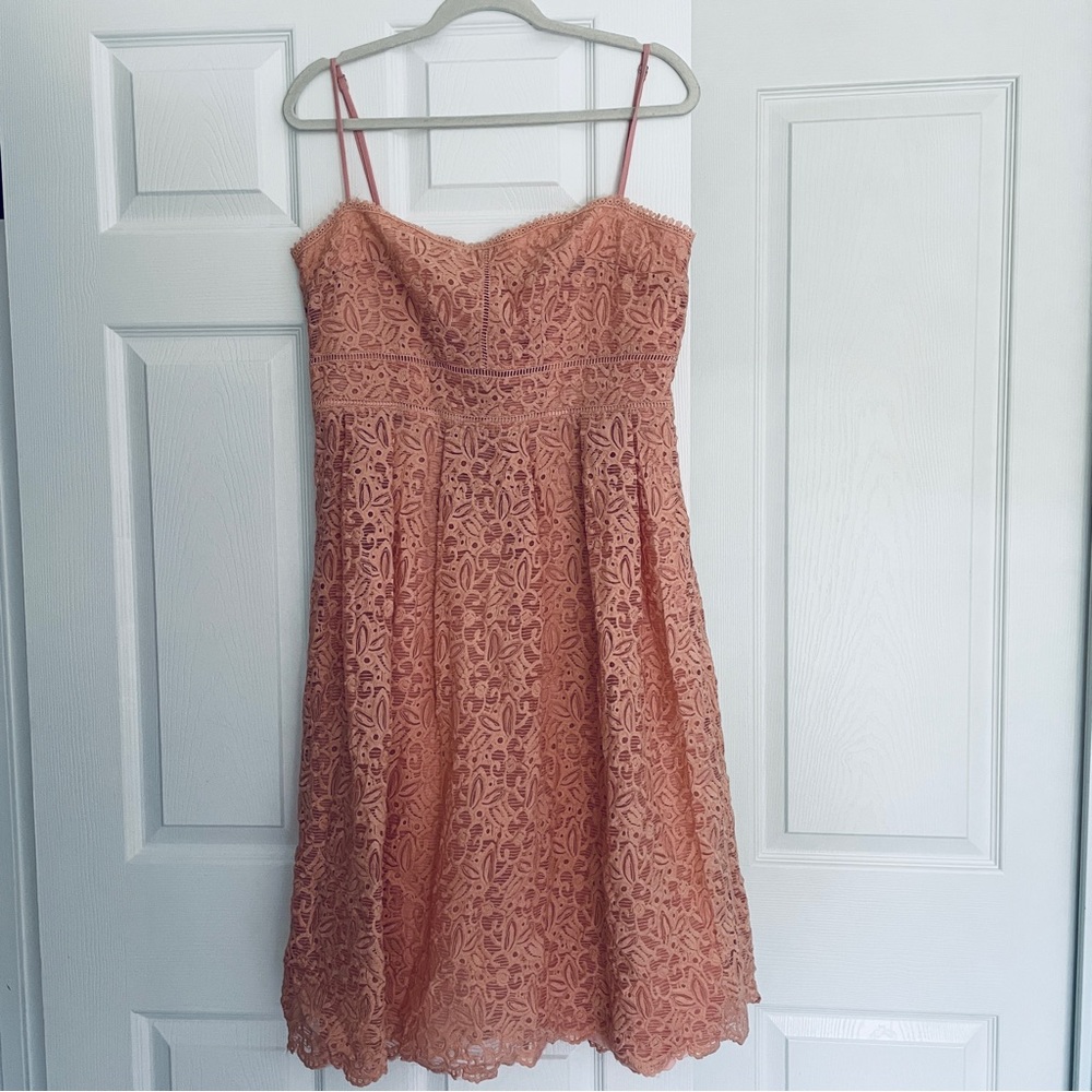 Boohoo peach floral lace midi strapless dress size 10